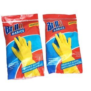 Brillo Basics Medium Textured Grip Yellow Latex Reusable Gloves